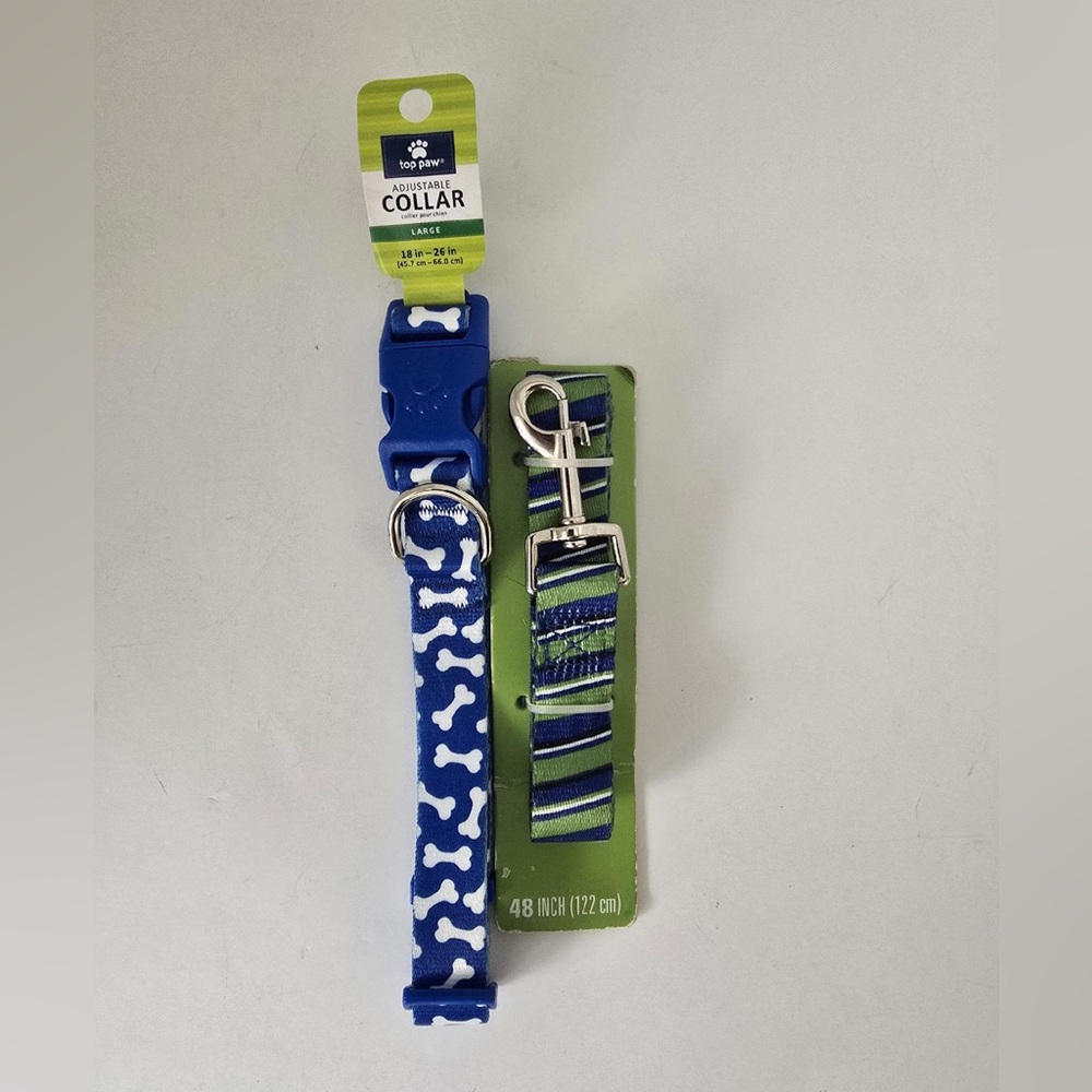 Top Paw Boy Bone Stripe Leash Collar Set Large